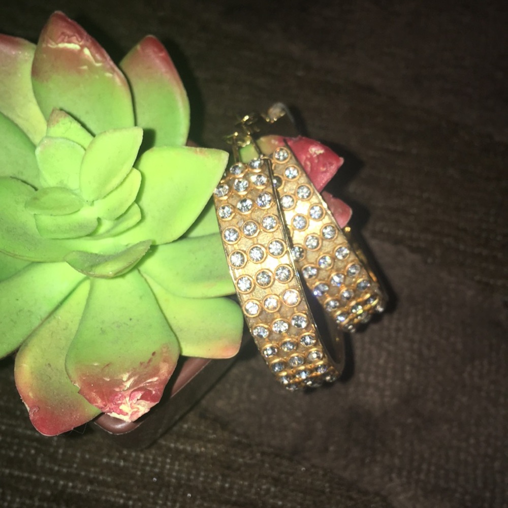 Clear Rhinestone & Gold Color Hoops - Picture 4 of 4